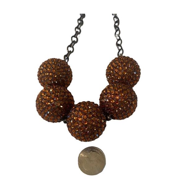 Five Large Rhinestone Bubblegum Bead Statement Necklace on Gun Metal Chain. - Picture 5 of 5